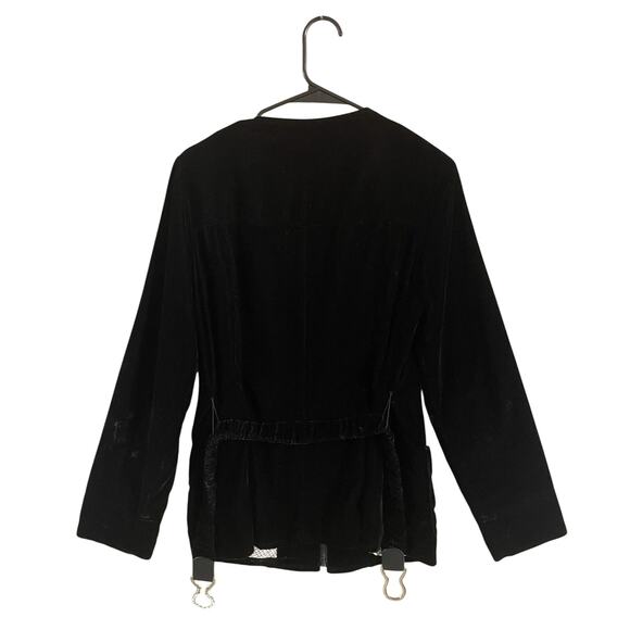 Vintage Women’s Jacket Y2K Black Velvet Full Zip Rhinestone Detail Belted Bling - Picture 2 of 11